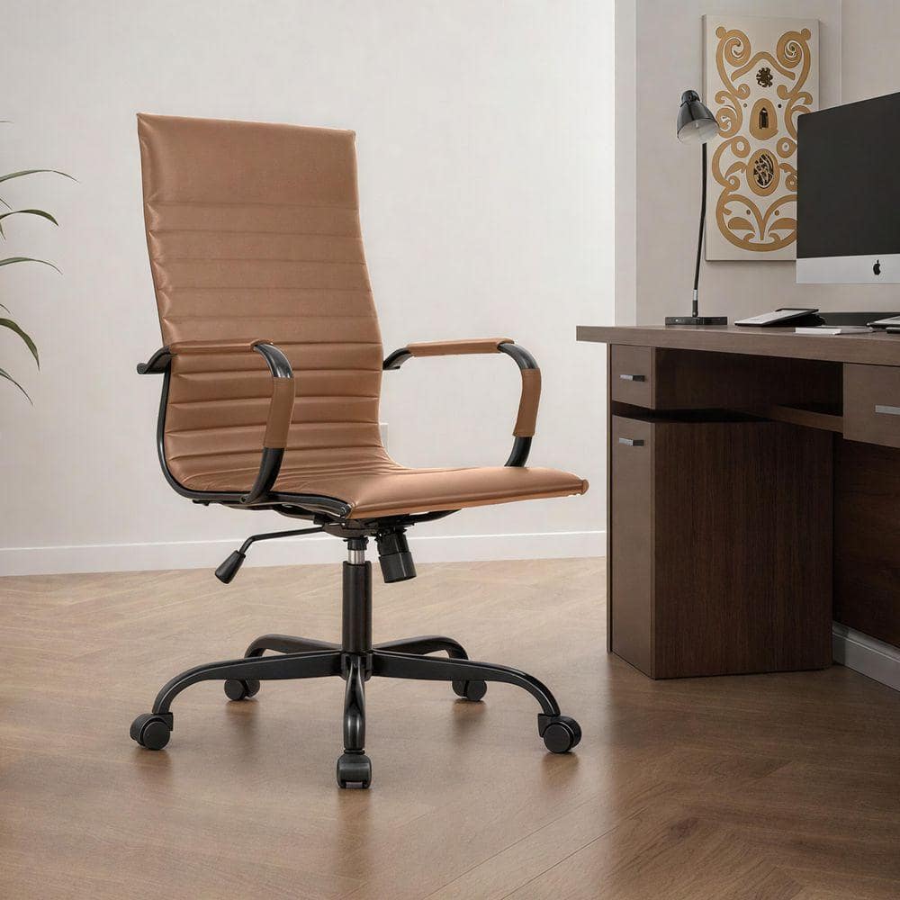 Leisuremod Harris High Back Leather Desk Swivel Armrests Modern
