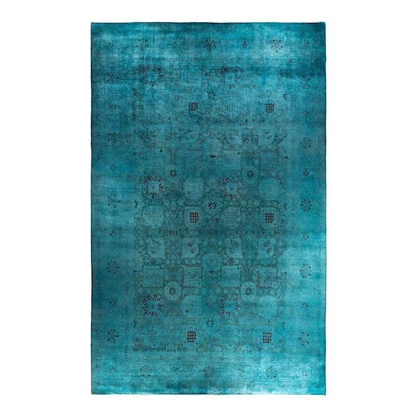 Overdyed Blue 12 ft. x 18 ft. Solid Wool Indoor Area Rug
