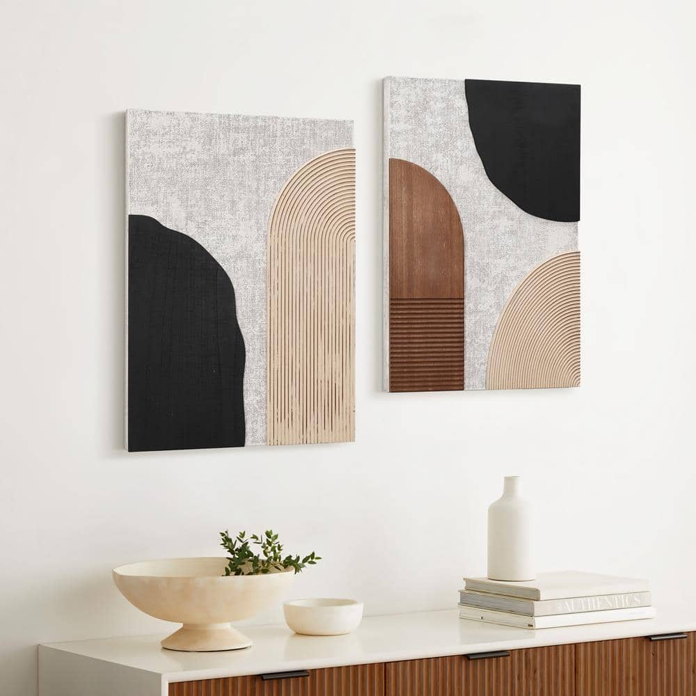 Earth Tone Abstract Mixed Media Canvas Wall Art Set