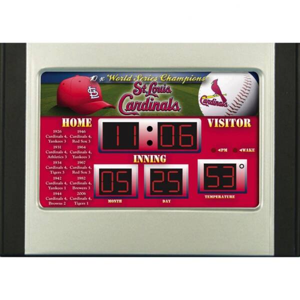 Team Sports America St. Louis Cardinals 6.5 in. x 9 in. Scoreboard Alarm Clock with Temperature