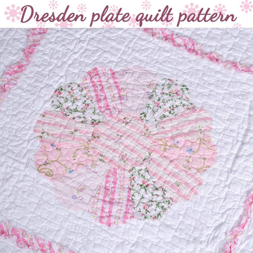 Pink and White Floral Cotton Twin Reversible Quilt Set