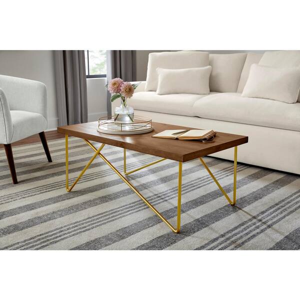 wood coffee table with brass legs