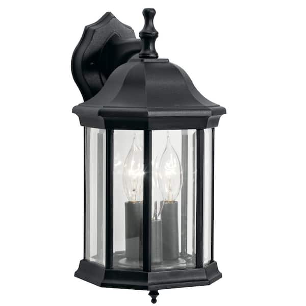 KICHLER Chesapeake 14.75 in. 3-Light Black Outdoor Hardwired Wall Lantern Sconce with No Bulbs Included (1-Pack)
