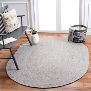 Braided Light Gray 4 ft. x 6 ft. Oval Speckled Solid Color Area Rug