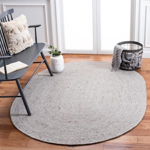 Braided Gray 8 ft. x 10 ft. Speckled Solid Color Oval Area Rug