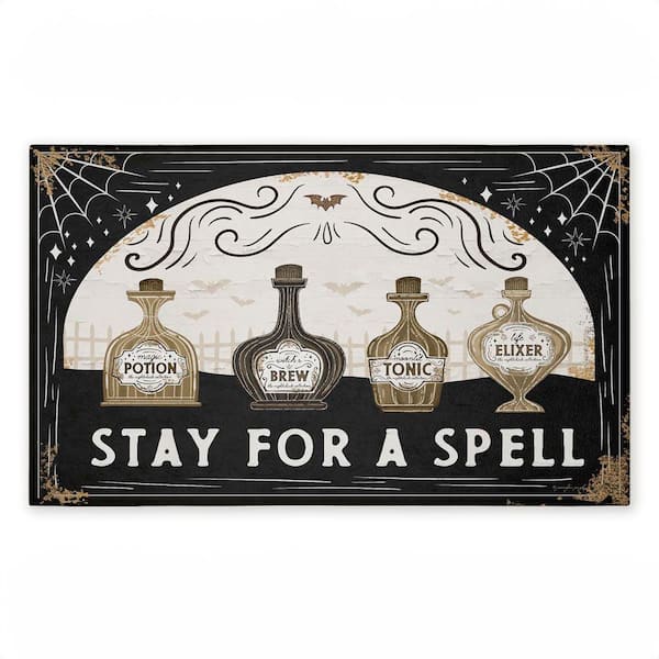 Stay For A Spell Potions Black 18 in. x 30 in. Polyester Non-Slip Outdoor Door Mat