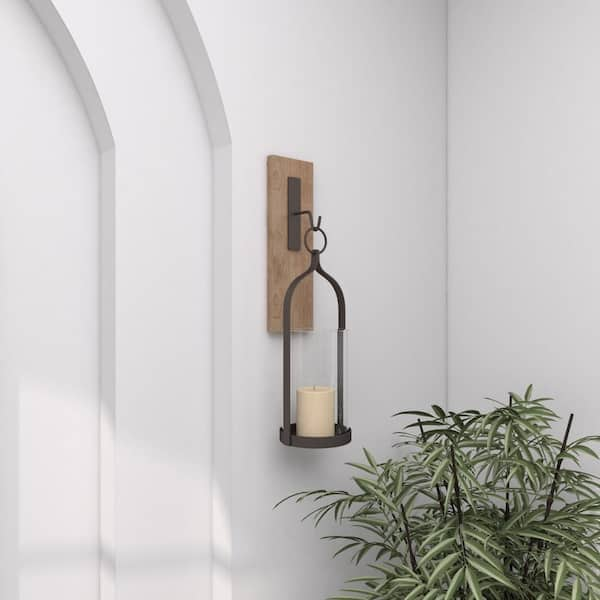 Wood and metal wall outlet sconce