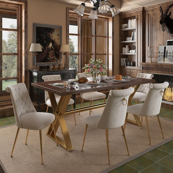 Clihome Walnut Wood Top 71 in. Pedestal Dining Table with X-Shape