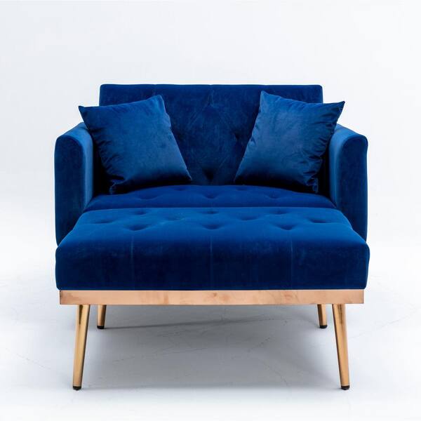 MOJAY Navy Velvet Chaise Lounge Chair(Set of 1)