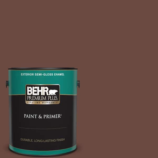 BEHR PREMIUM PLUS 1 gal. #BNC-32 Maximum Mocha Semi-Gloss Enamel Exterior Paint & Primer