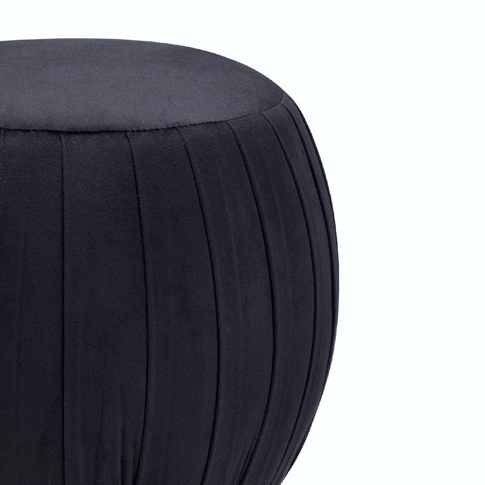 Meelano Luxe Round Black Velvet Ottoman with Gold Cylinder Base