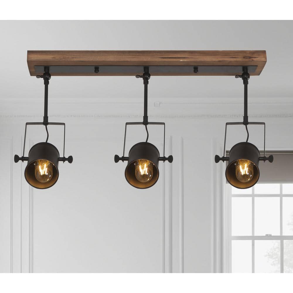 HUOKU Parroco 3-Light 24.6 in. W Black Track Lighting Kit Wood