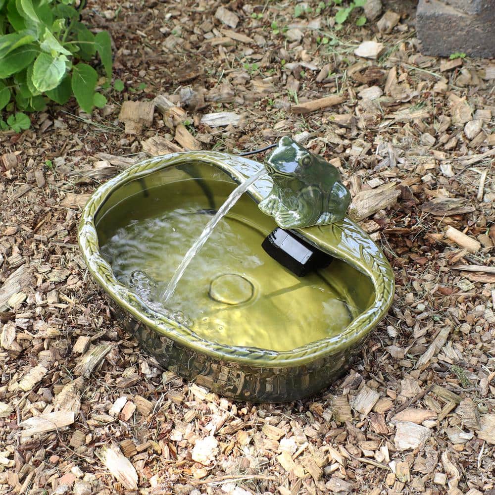 Green Ceramic Solar Powered Frog Tabletop Water Fountain