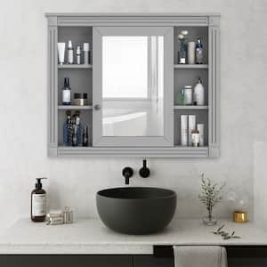 Gray 35 in. W x 28.7 in. H Rectangular Bathroom Medicine Cabinet with Mirror, Open Shelf, Adjustable Soft-Close Hinges