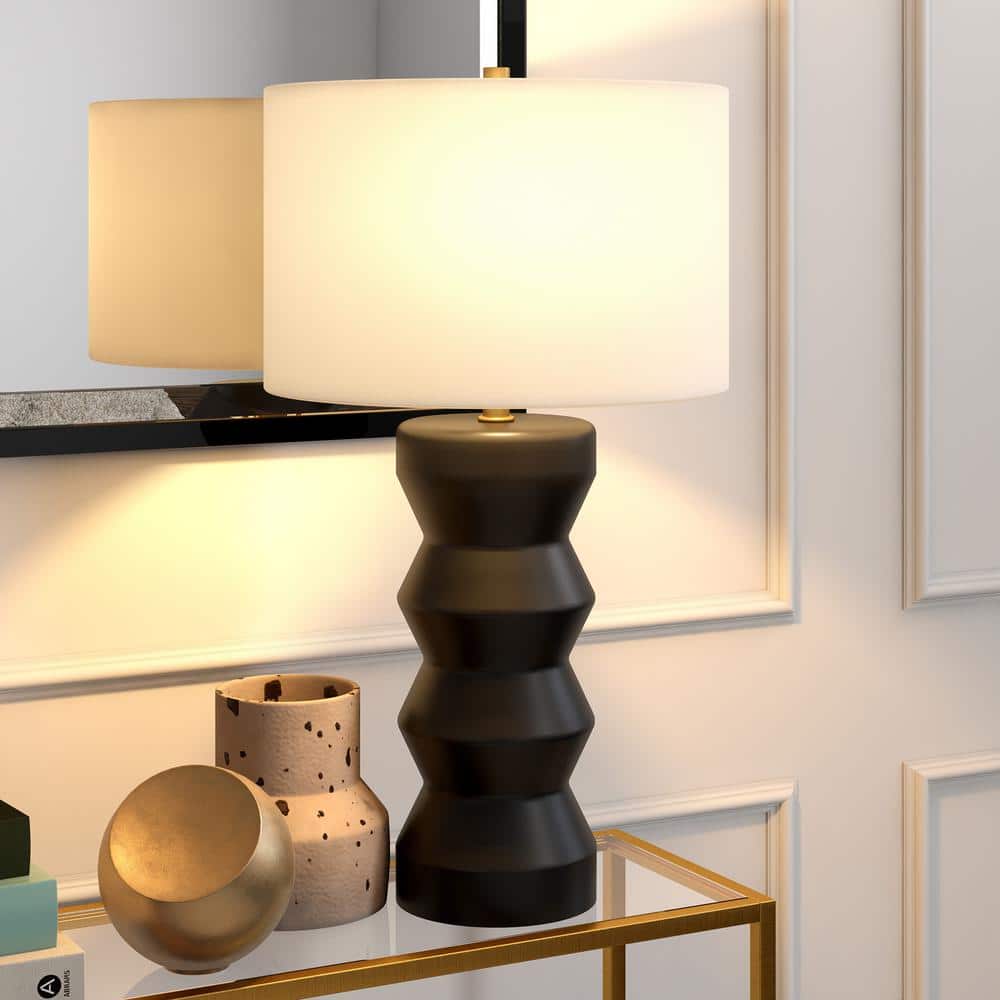 Carlin 26.5" Matte Black Ribbed Ceramic Table Lamp with Voice Control