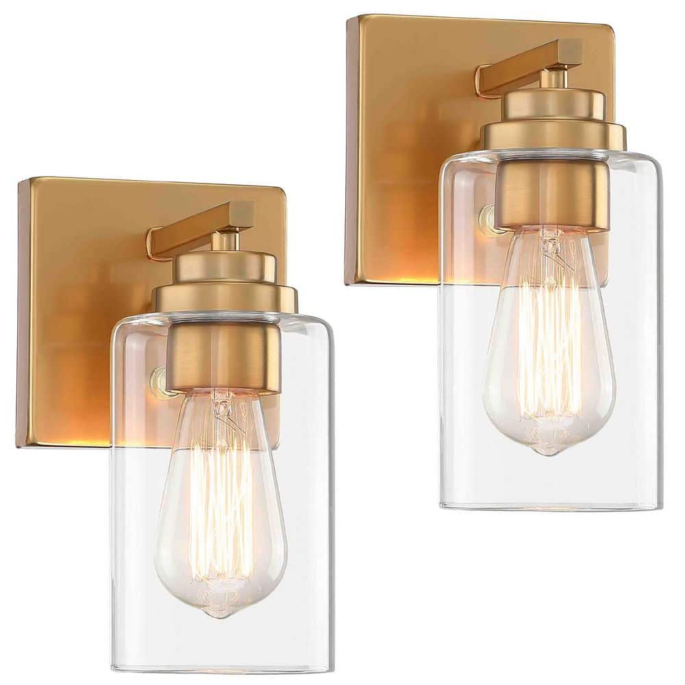 4.8 in. 1-Light Aged Brass Vanity Light with Clear Glass Shades (2-Pack) price history on PriceWatchPro