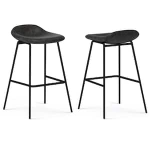 Dafney 31.5 in. Distressed Charcoal Grey Bar Metal Stool (Set of 2)