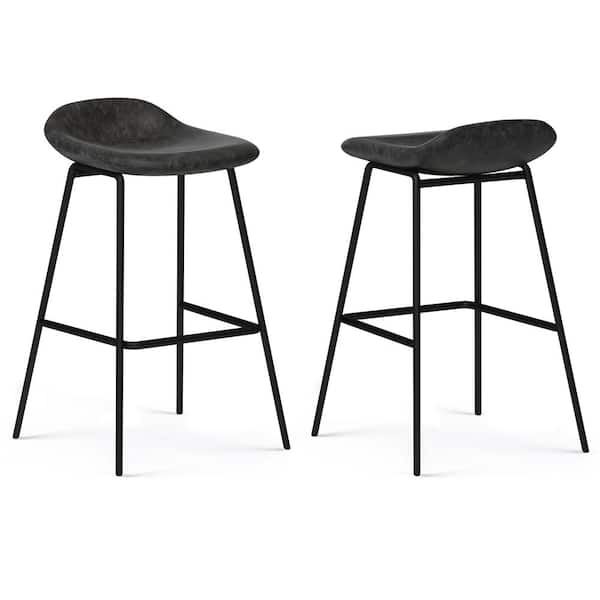 Simpli Home Dafney 31.5 in. Distressed Charcoal Grey Bar Metal Stool (Set of 2)
