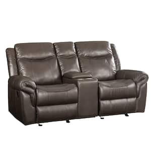 Lydia 38 in. Brown Leather Aire with Solid Leather with 2 Seat Loveseats