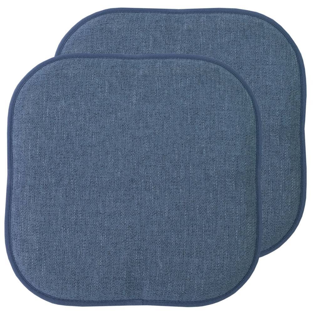 Denim Blue Memory Foam Non-Slip Chair Cushion Set