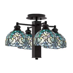 Albany 18.25 in. 4-Light Espresso Semi-Flush with Turquoise Cypress Art Glass Shades