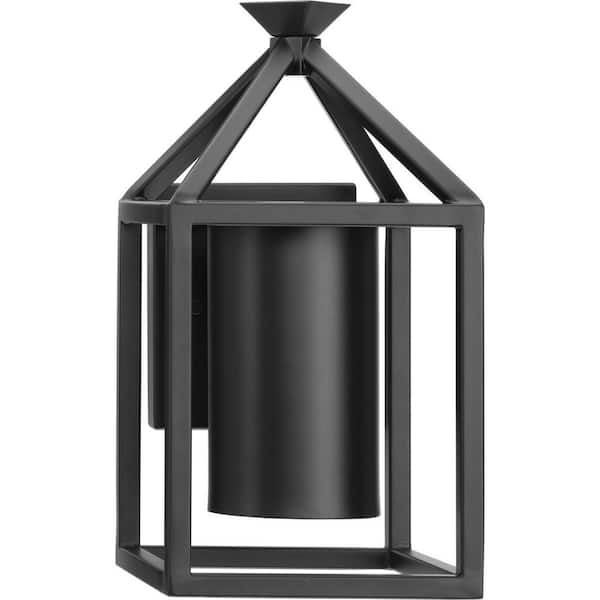 Progress Lighting 1-Light Matte Black Outdoor Lantern Stallworth Contemporary Medium Wall Sconce No Bulbs Included