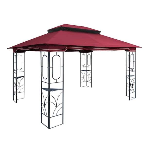 Otryad 13 x 10 ft. Polyester Patio Double Roof Gazebo Replacement Canopy Top Only in Red