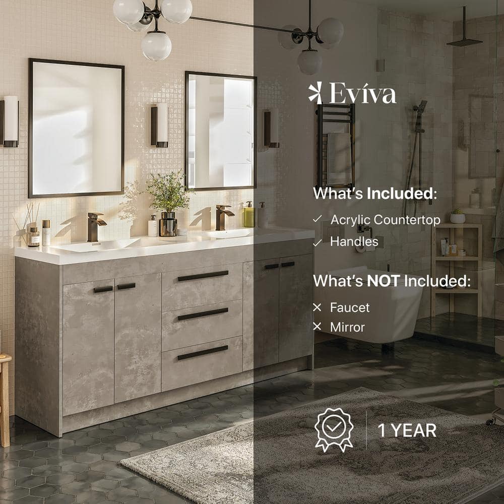 Lugano 60" Cement Gray Double Sink Modern Bathroom Vanity