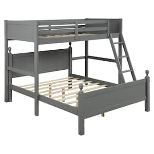 Grey Twin Over Full Loft Bunk Beds, Kids L-Shaped Bunk Beds with Cabinet ,Ladder and Guardrail