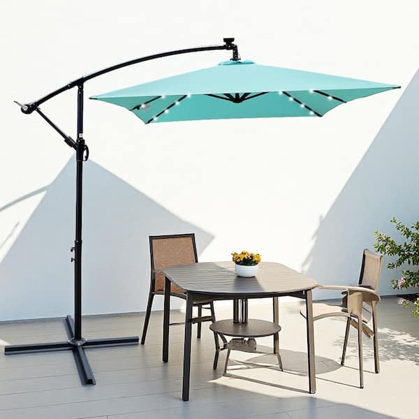 ToolCat 10 ft. x 6.5 ft. Rectangle Outdoor Patio Umbrella Solar Powered LED Lighted Sun Shade Market Waterproof, Turquoise Green