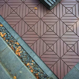 12in.Wx12in.L Outdoor Striped Chevron Square PVC Waterproof Interlocking Flooring Deck Tiles(Pack of 44Tiles)in Brown