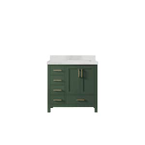 Malibu 36 in. W x 22 in. D x 36 in. H Right Offset Sink Bath Vanity in Lafayette Green with 2 in. Calacatta Nuvo Top