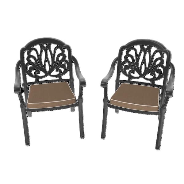 Aluminum Outdoor Dining Chairs with Brown Cushions (2-Pack)