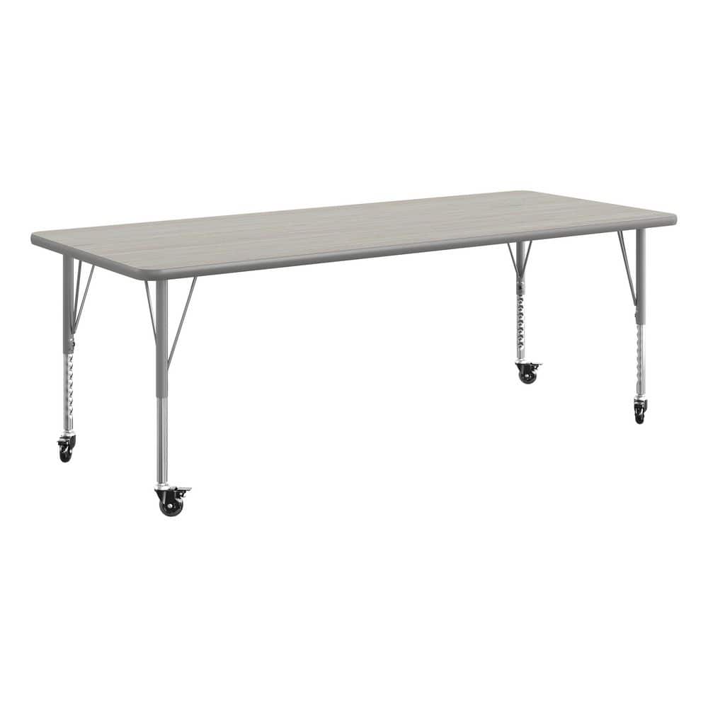 Wren Adjustable Light Gray Top/Silver Frame Rectangle Kids Activity Table with Thermal Laminate Top for 10