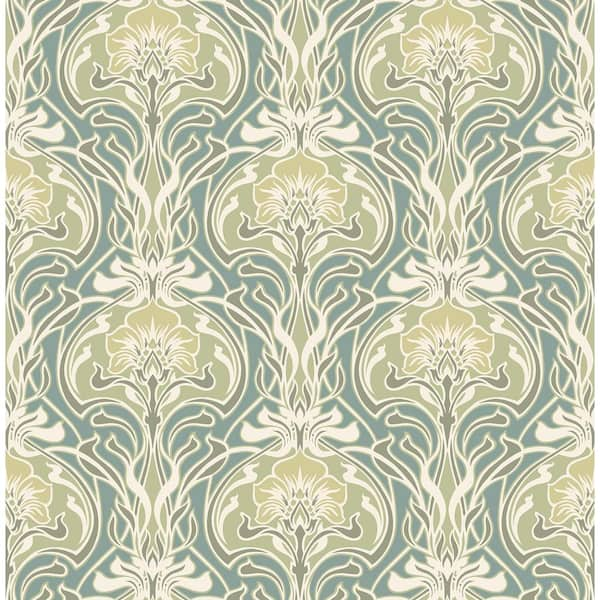 A-street Prints Mucha Teal Botanical Ogee Wallpaper 2970-26151 - The 