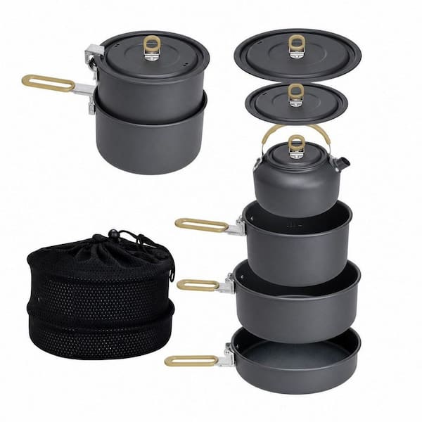4-Piece Aluminum Camping Cookware Set with Kettle, Lightweight Camping Pots and Pans, Outdoor Cookware Mess Kit for 2