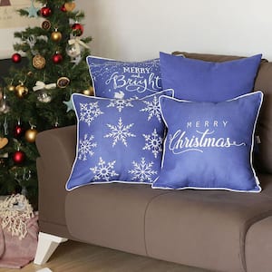 Decorative Christmas Throw Pillow Cover Square 18 in. x 18 in. Blue and White for Couch, Bedding (Set of 4)