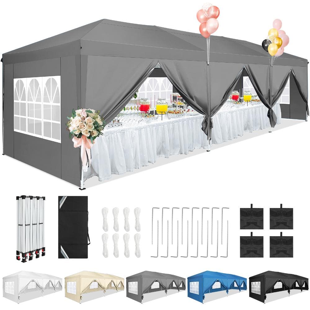 10x30 Pop up Canopy Tent with 8 Sidewalls, Waterproof Commercial Instant Shelter Tent