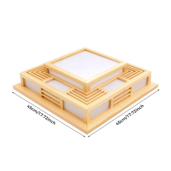 OUKANING 17.72 in. Wood and White Japanese Style Square Flush
