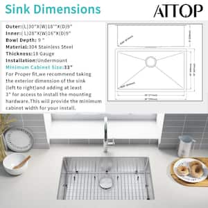 All-in-One Stainless Steel 30 in. Single Bowl Undermount 18-Gauge Kitchen Handmade Sink with Pull Down Faucet