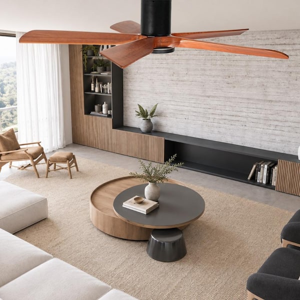 Overhead Fans Duclsaty 60 in Solid Wood Ceiling Fan with Light Remote Dimmable Full ...