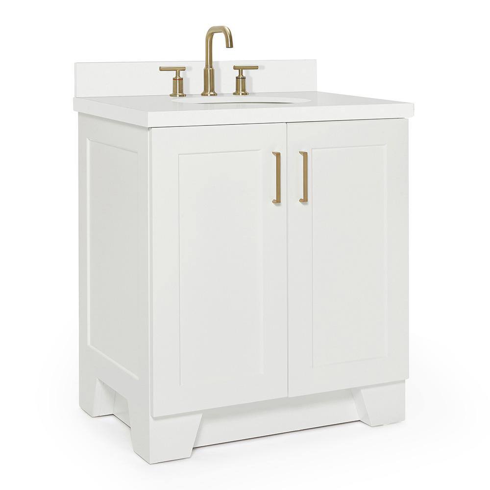 Taylor 30" White Freestanding Vanity Cabinet with Brass Hardware