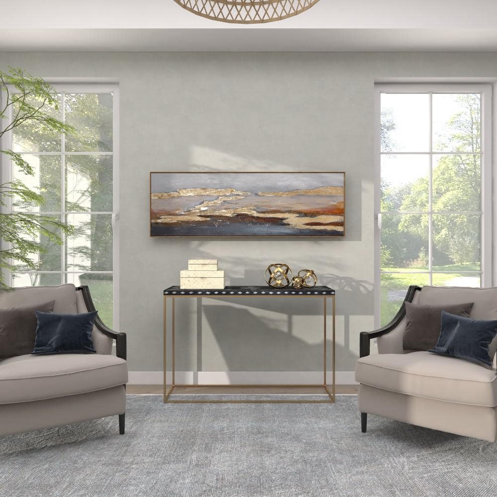 59" x 20" Gold and Beige Abstract Acrylic Landscape Painting on Canvas