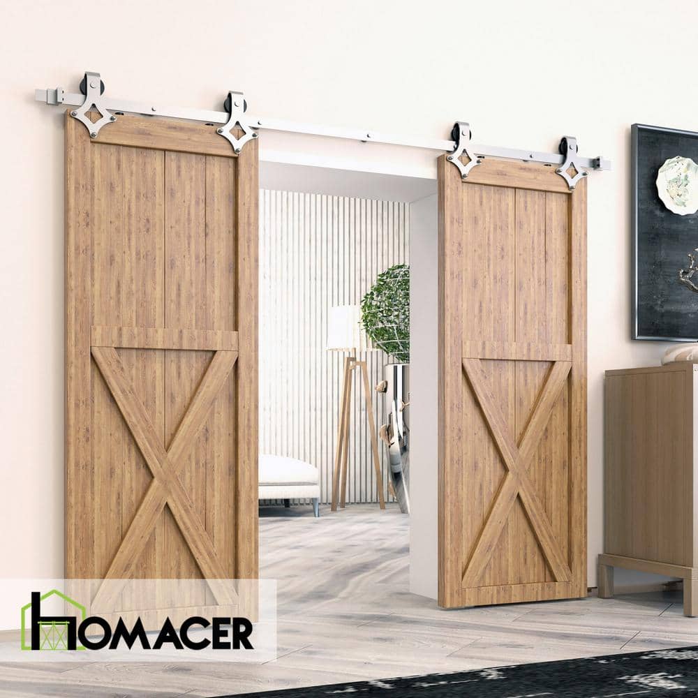 Brushed Nickel Double Barn Door Hardware Kit with Diamond Design