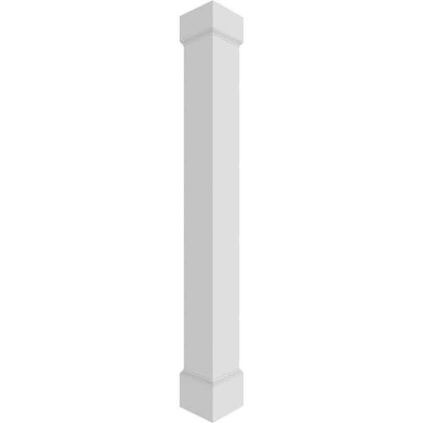 Ekena Millwork 11-5/8 in. x 9 ft. Premium Square Non-Tapered Smooth PVC Column Wrap Kit, Mission Capital and Base