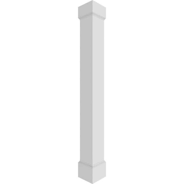 Ekena Millwork 9-5/8 in. x 9 ft. Premium Square Non-Tapered Smooth PVC Column Wrap Kit, Mission Capital and Base