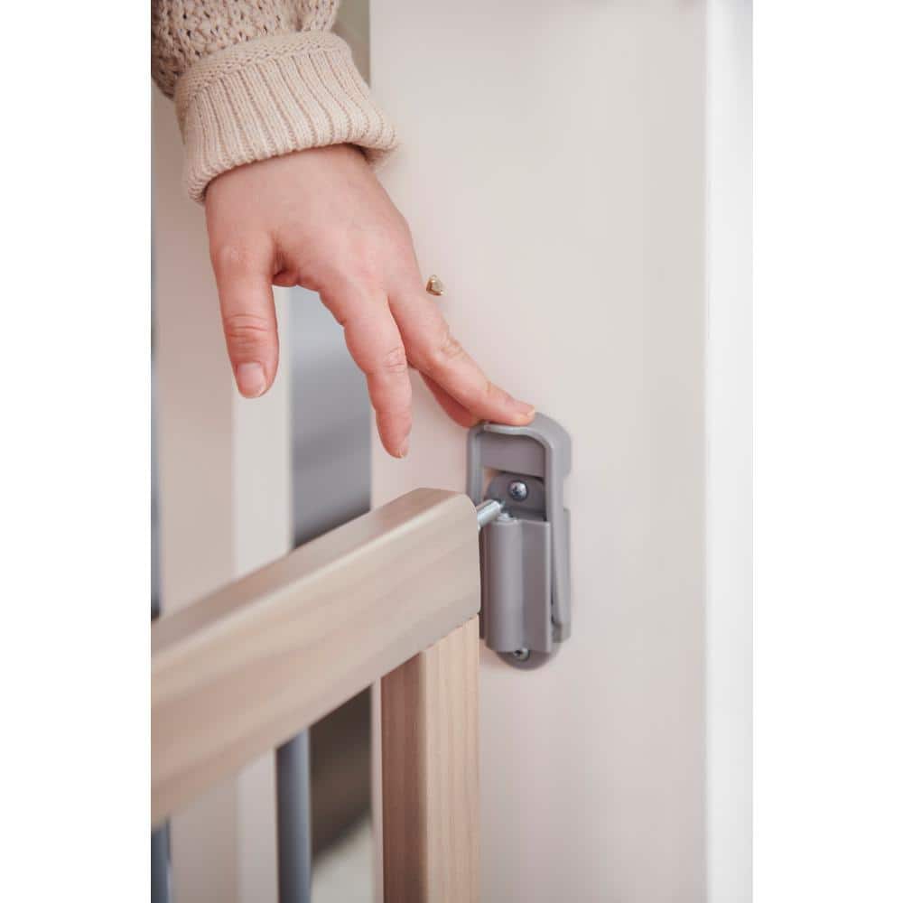 Adjustable Light Brown Wood Stairway Safety Gate