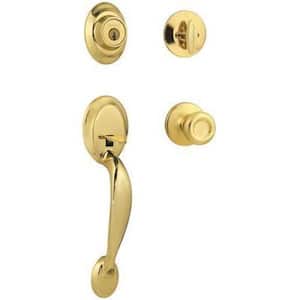 Dakota Polished Brass Single Cylinder with Polo Knob Door Handleset Featuring SmartKey Security