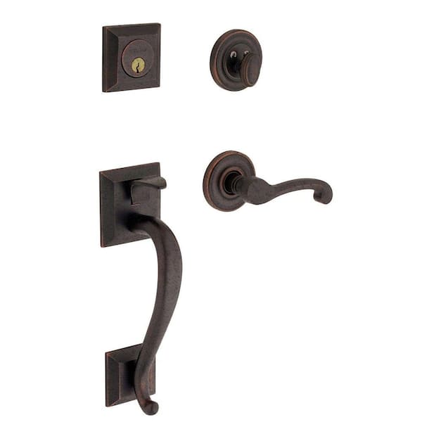 Baldwin Estate Collection Madison Single Cylinder Distressed Oil Rubbed Bronze Left-Handed Door Handleset with Wave Lever