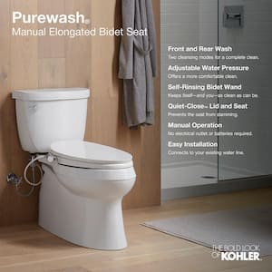 Purewash M300 Non-Electric Bidet Seat for Elongated Toilets in White with Chrome Handles